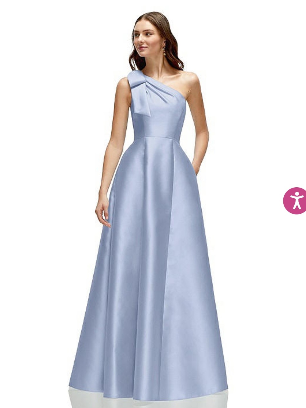 Alfred Sung · Savanna · Style D875 
Bow One-Shoulder Full A-Line Satin Maxi Dres